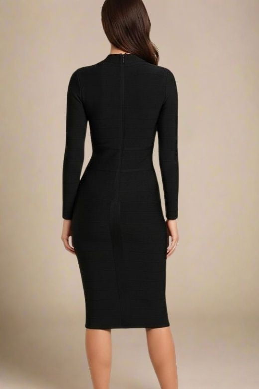 Brooke Long Sleeve Bandage Midi Dress - Classic Black