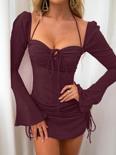 Flare Sleeve Lace Up Mini Dress - View 12