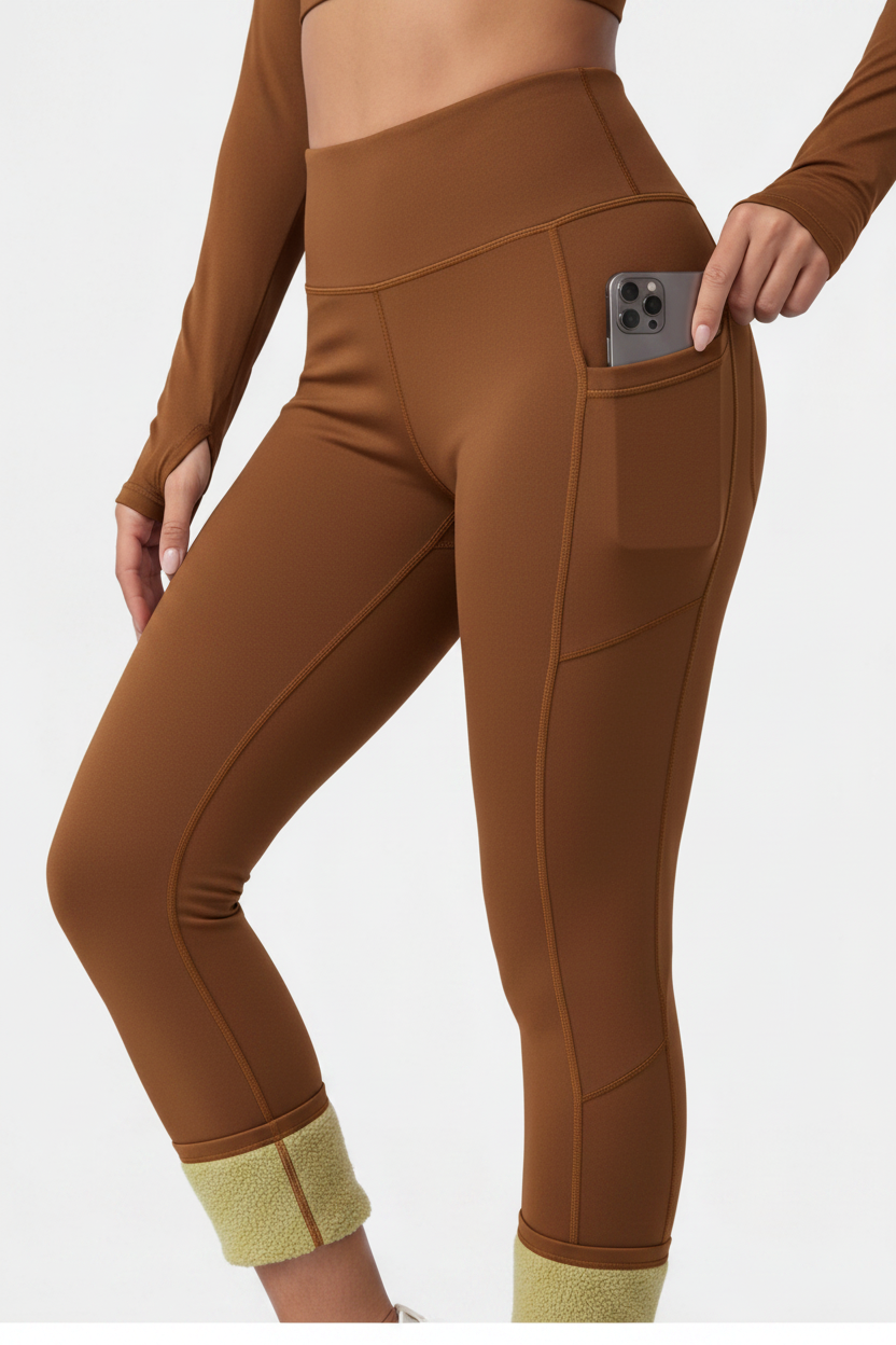 Black Leggings Fleece-Lined High-Waisted With Pockets For Cold Weather Comfort Everyday - Jamota