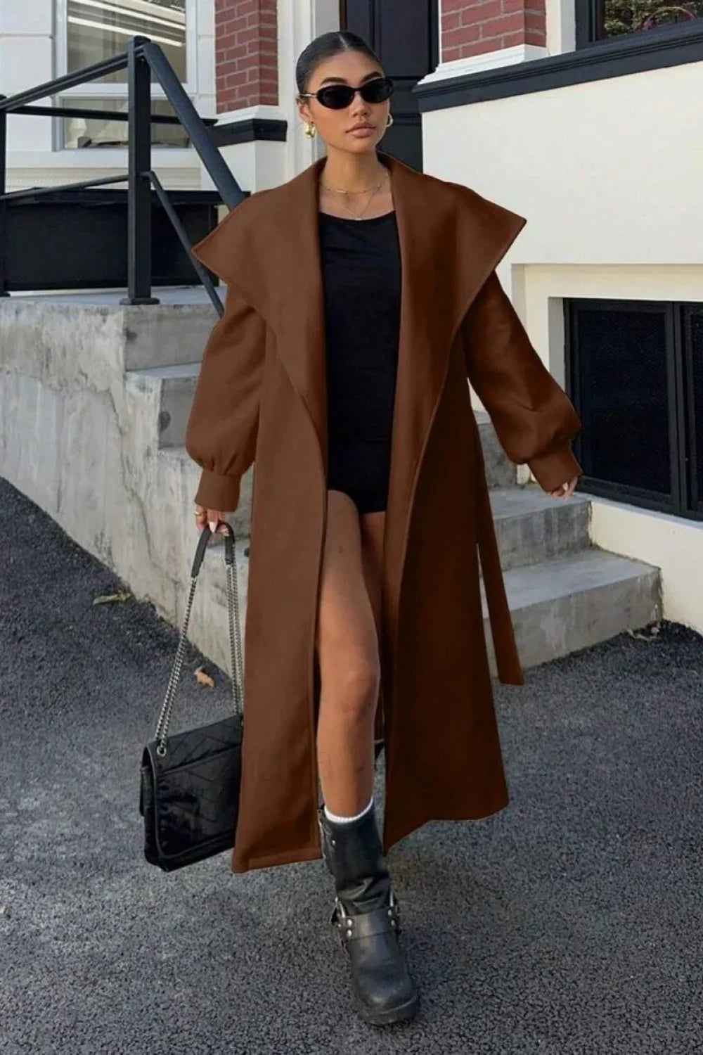 Brown Oversized Lapel Wool Coat