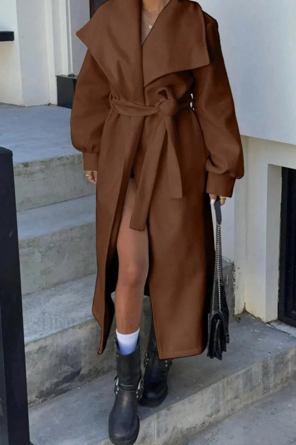Brown Oversized Lapel Wool Coat