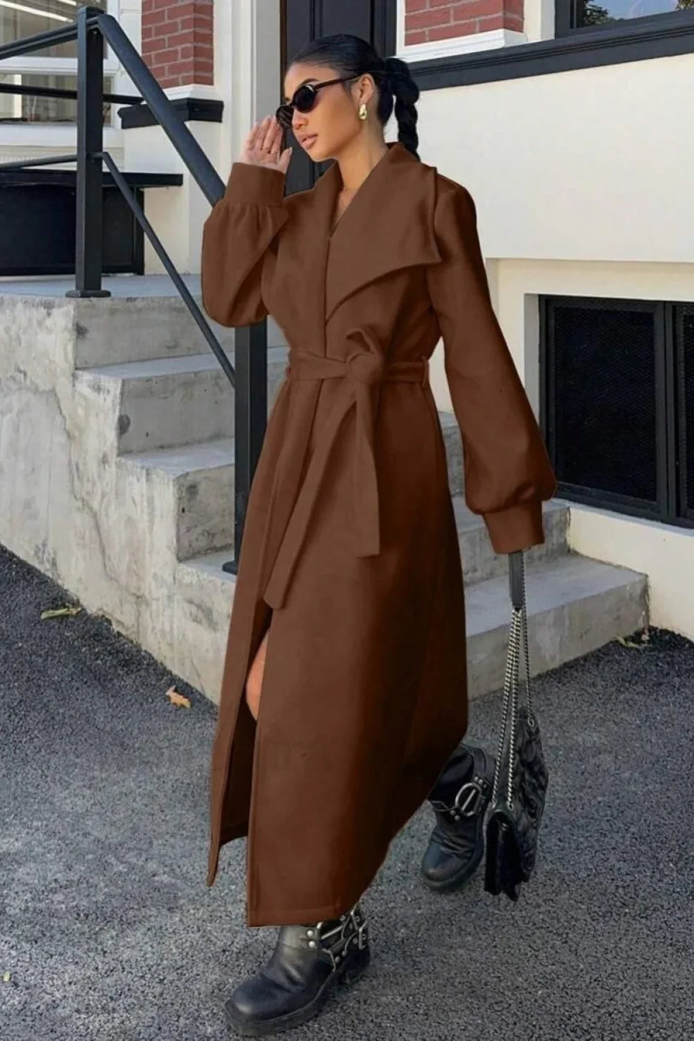 Brown Oversized Lapel Wool Coat
