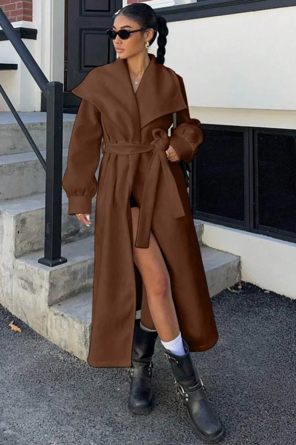 Brown Oversized Lapel Wool Coat Brown / S coats