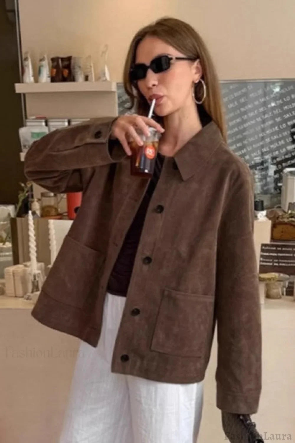 Brown Suede Notch Lapel Jacket S / Brown