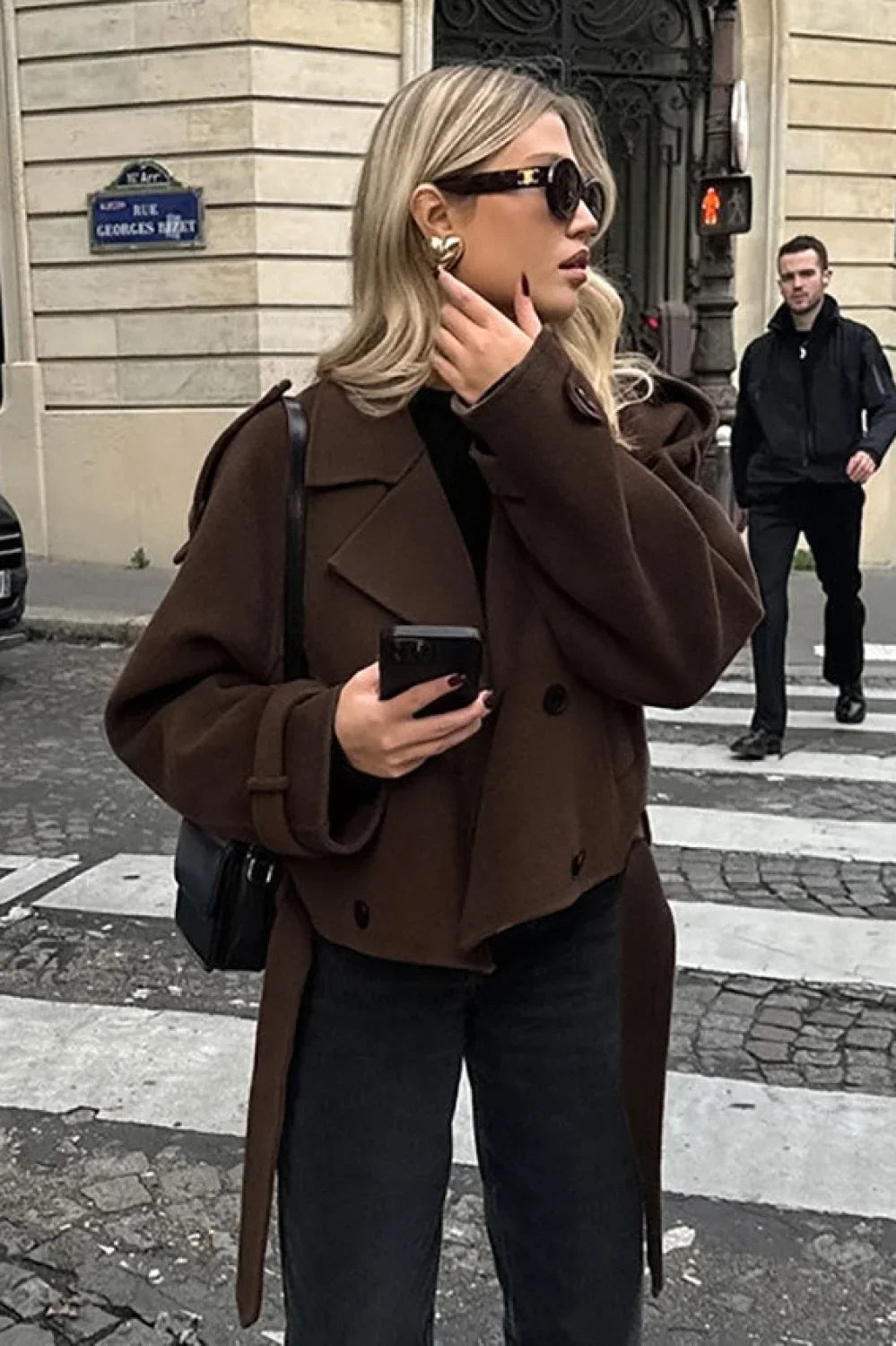 Brown Wool Blend Double Breasted Jacket