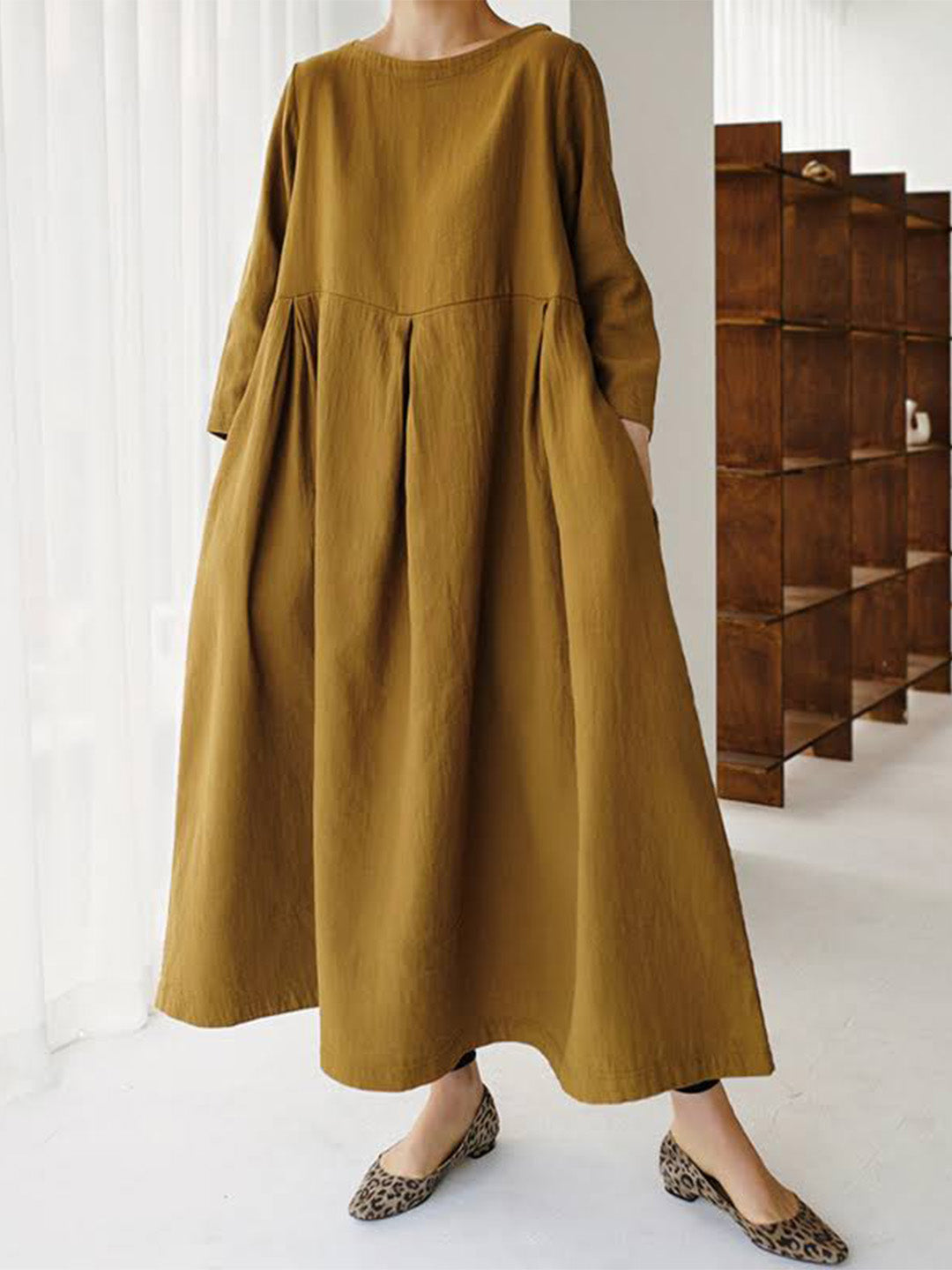Isabel Timeless Loose Linen Dresses with Side Pockets Designer Dress Edit