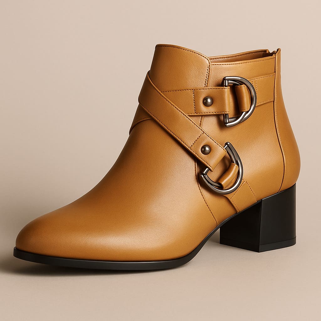 Almond Toe Crossover Buckle Strap Block Heel Ankle Boots