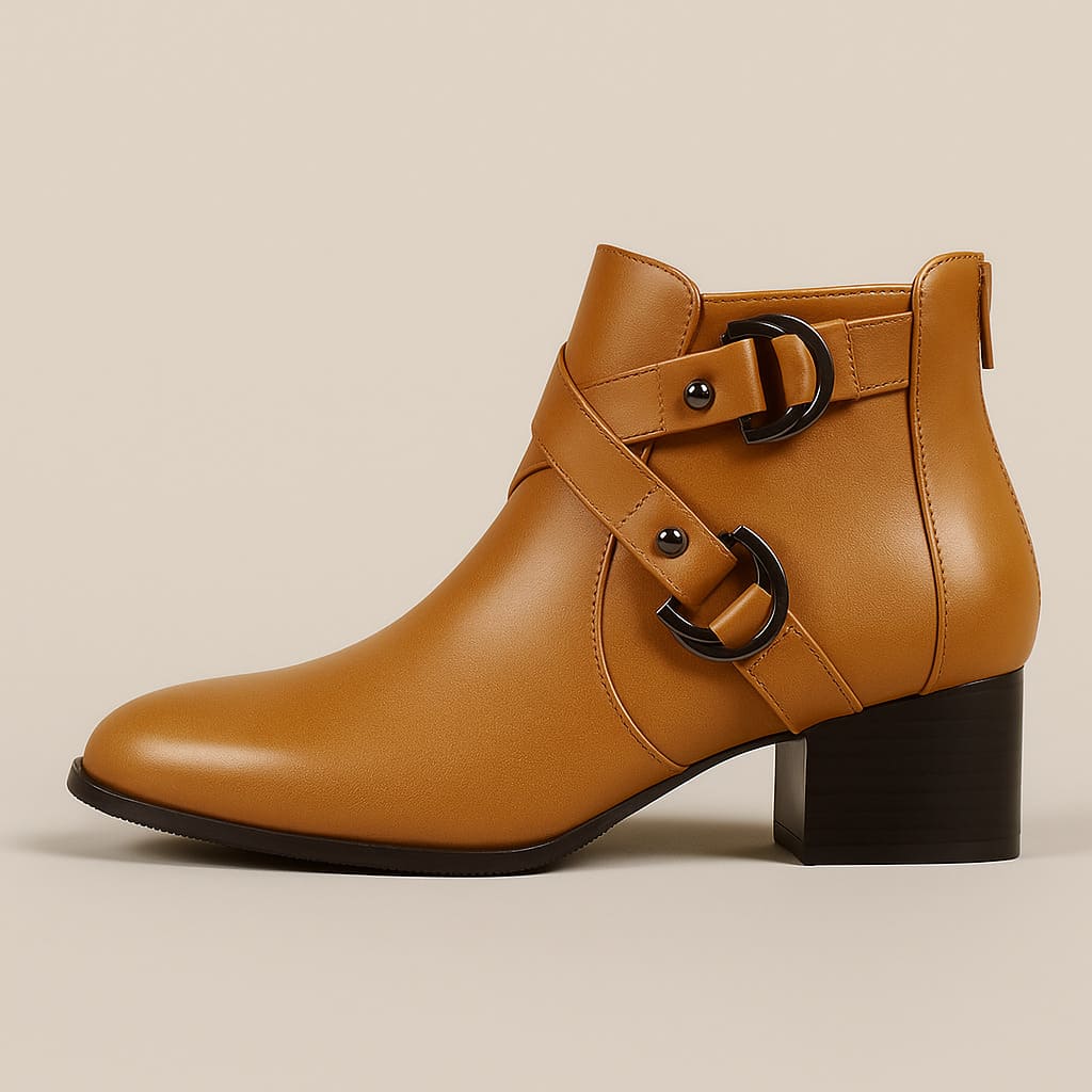 Almond Toe Crossover Buckle Strap Block Heel Ankle Boots