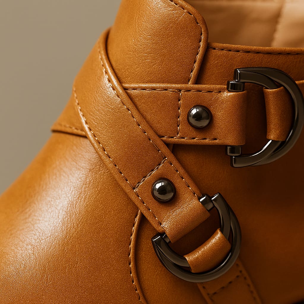 Almond Toe Crossover Buckle Strap Block Heel Ankle Boots