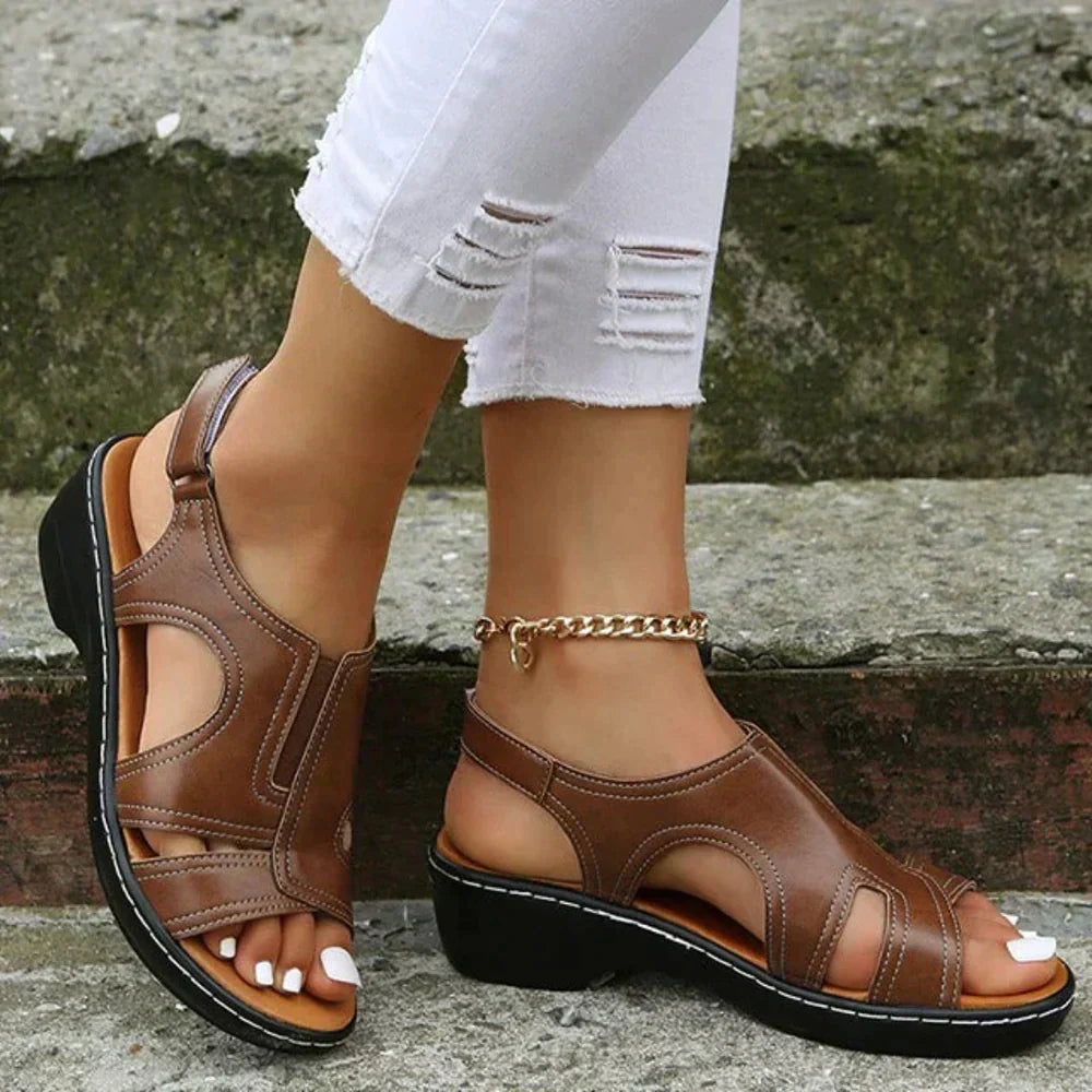 Open Toe Cut Out Closed Back Wedge Sandals