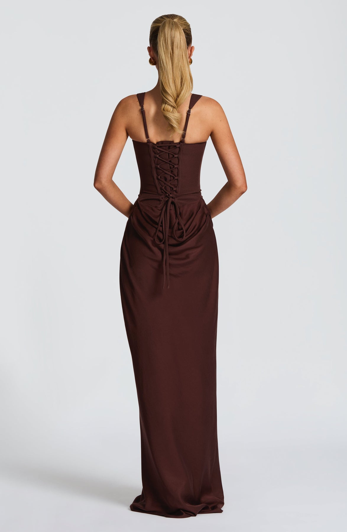 Corset Bodice Square Neck Draped Hip Sleeveless Maxi Dress 3
