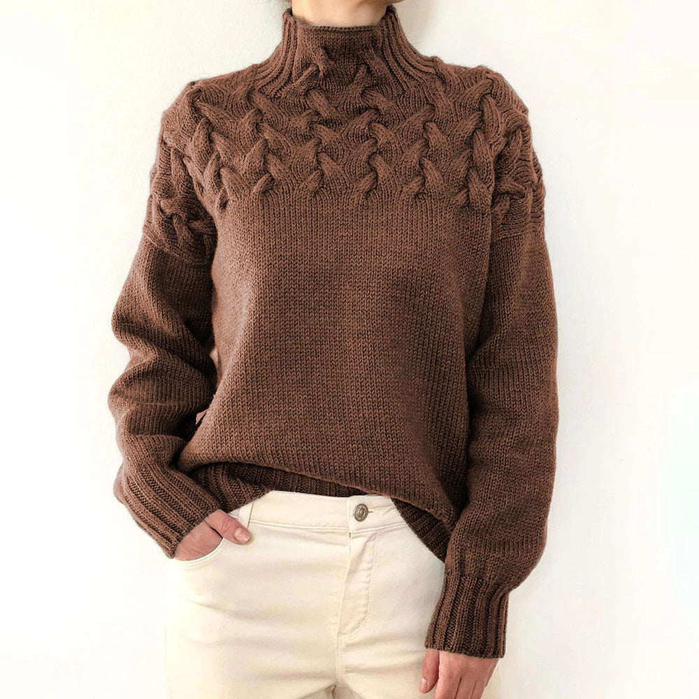 Turtleneck Cable Knit Long Sleeve Sweater