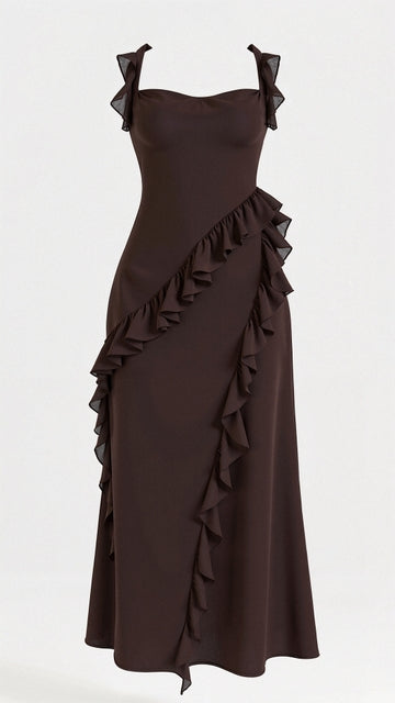 Katherine Minimalist Dress Maxi with Ruffles Elevated Occasion Wear