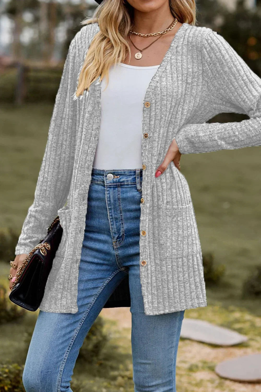 Brushed Ribbed Long Sleeve Cardigan