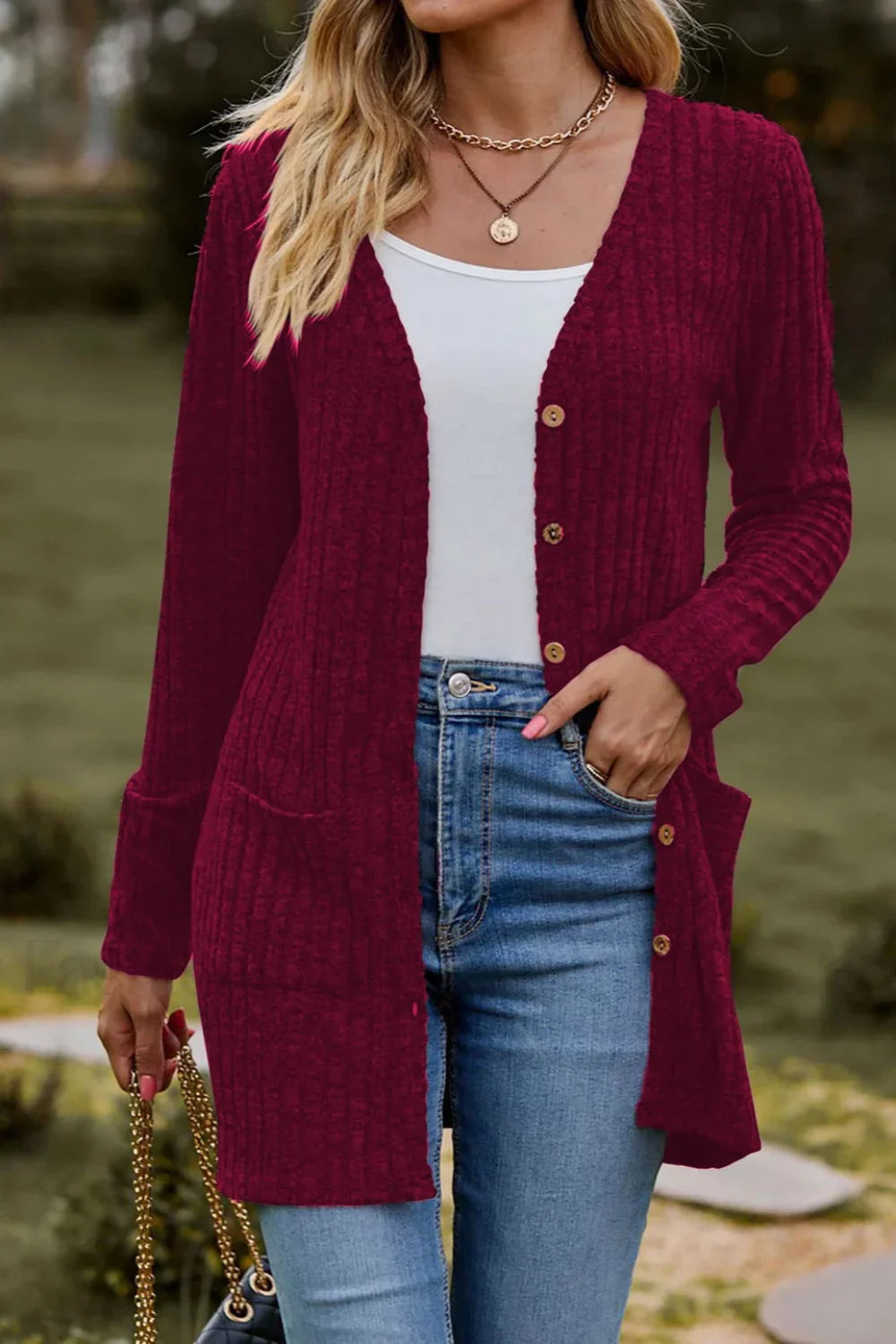 Brushed Ribbed Long Sleeve Cardigan