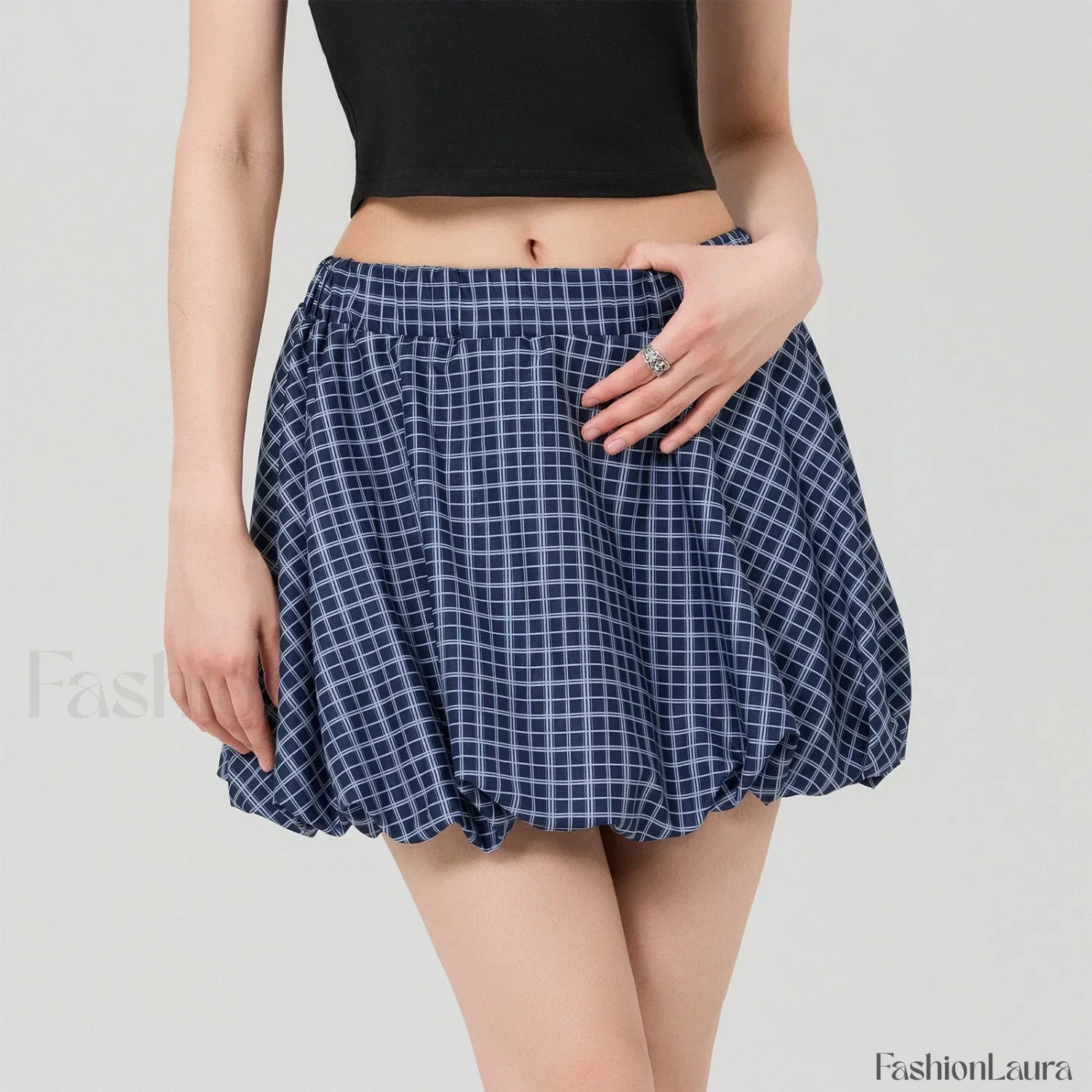 Bubble Plaid Elastic Mini Skirt