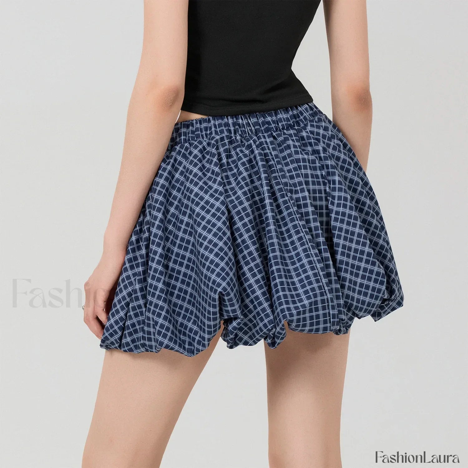 Bubble Plaid Elastic Mini Skirt