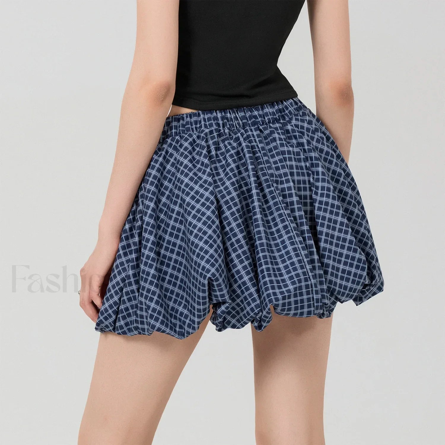 Bubble Plaid Elastic Mini Skirt