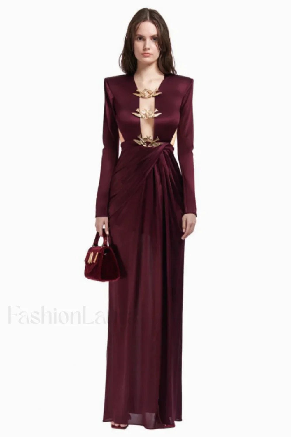 Buckle Detailed Stylish Draped Maxi Dress