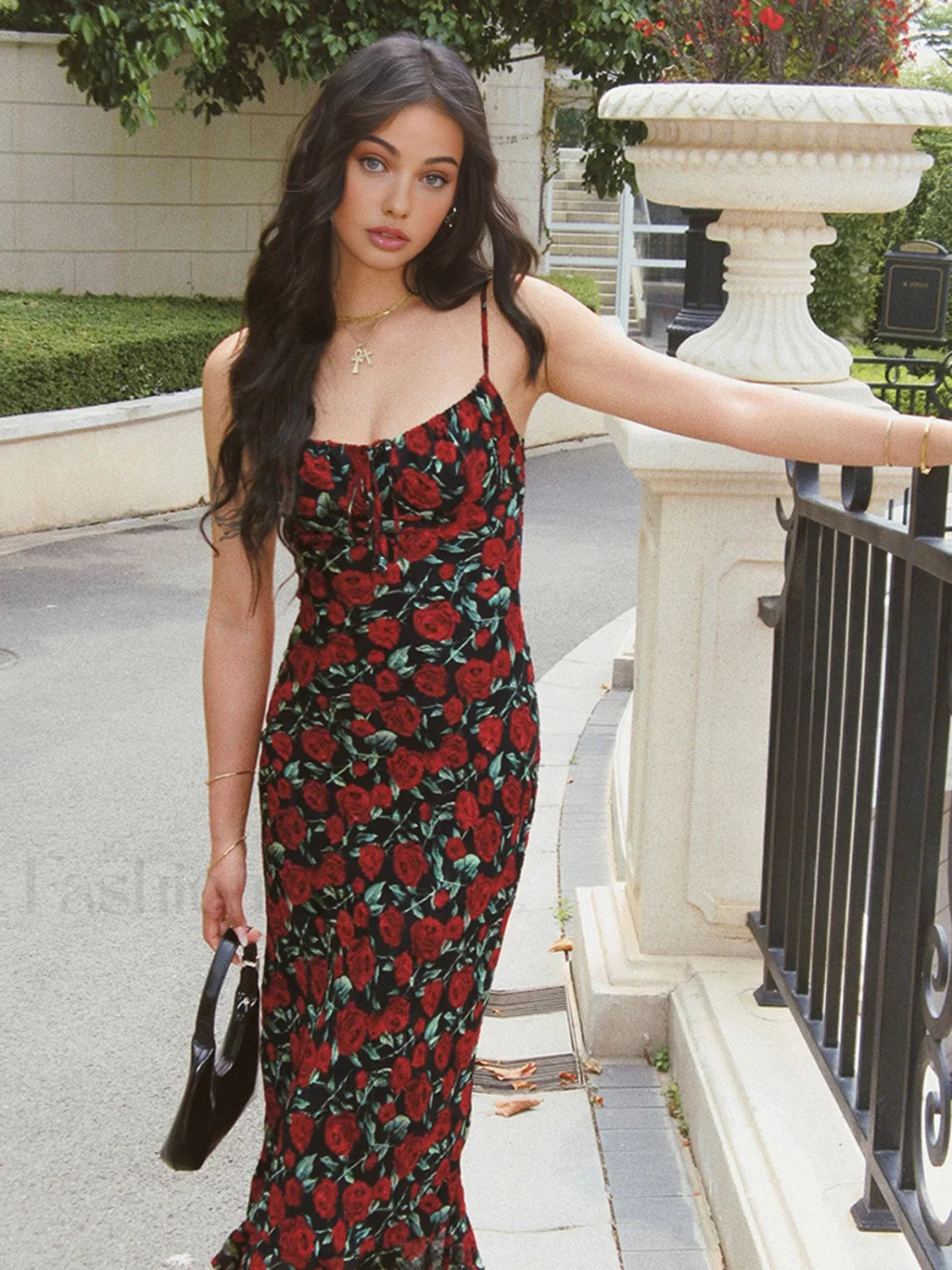 Bulgarian Roses Floral Trendy Cami Long Dress