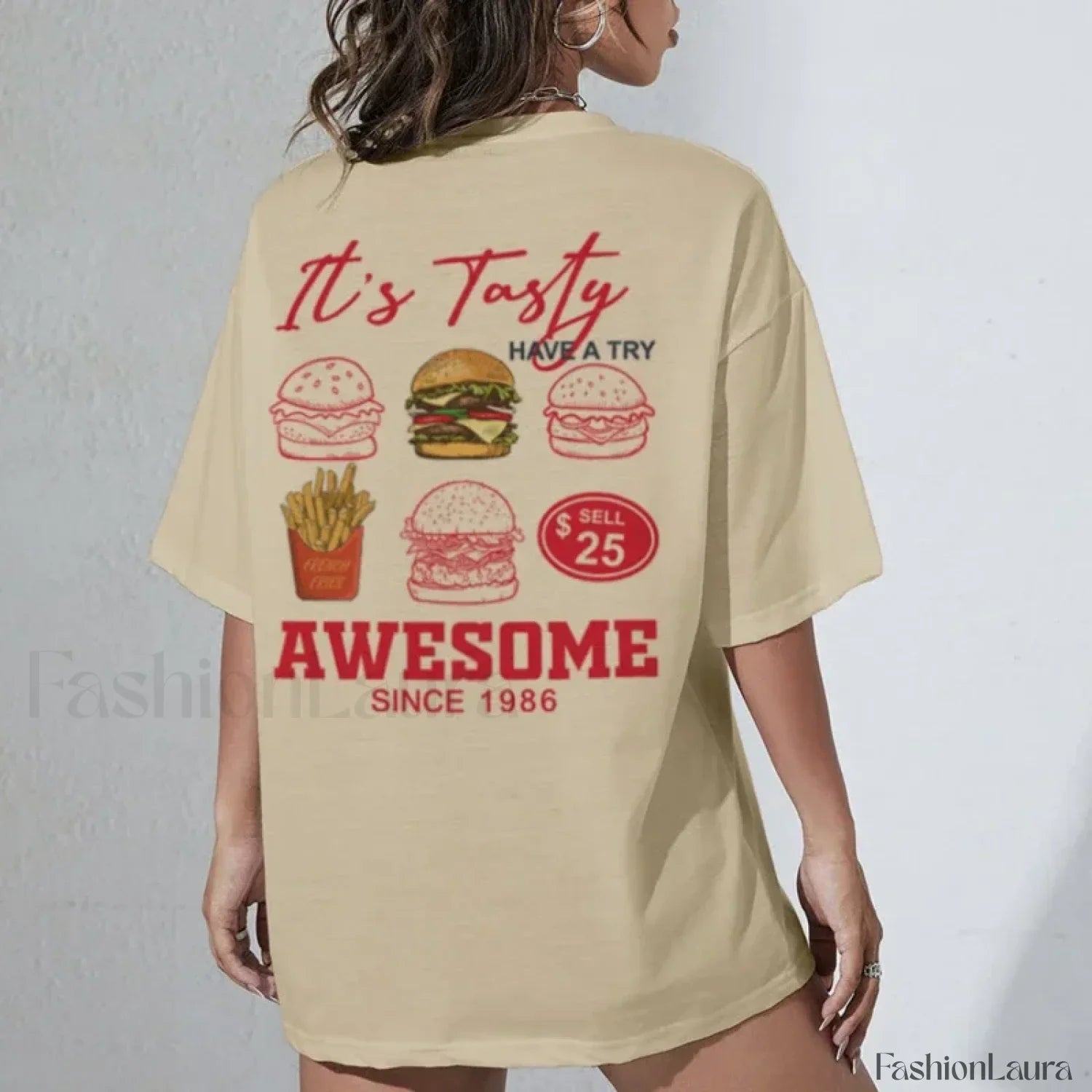 Burgers Chips Back Print Retro Foodie T-Shirt