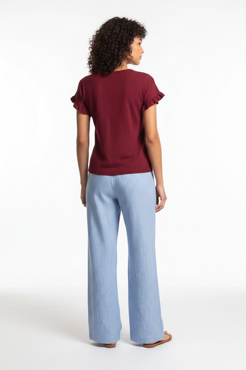 Charming Textured Ruffle Sleeve T-Shirt with Soft Fabric and Relaxed F