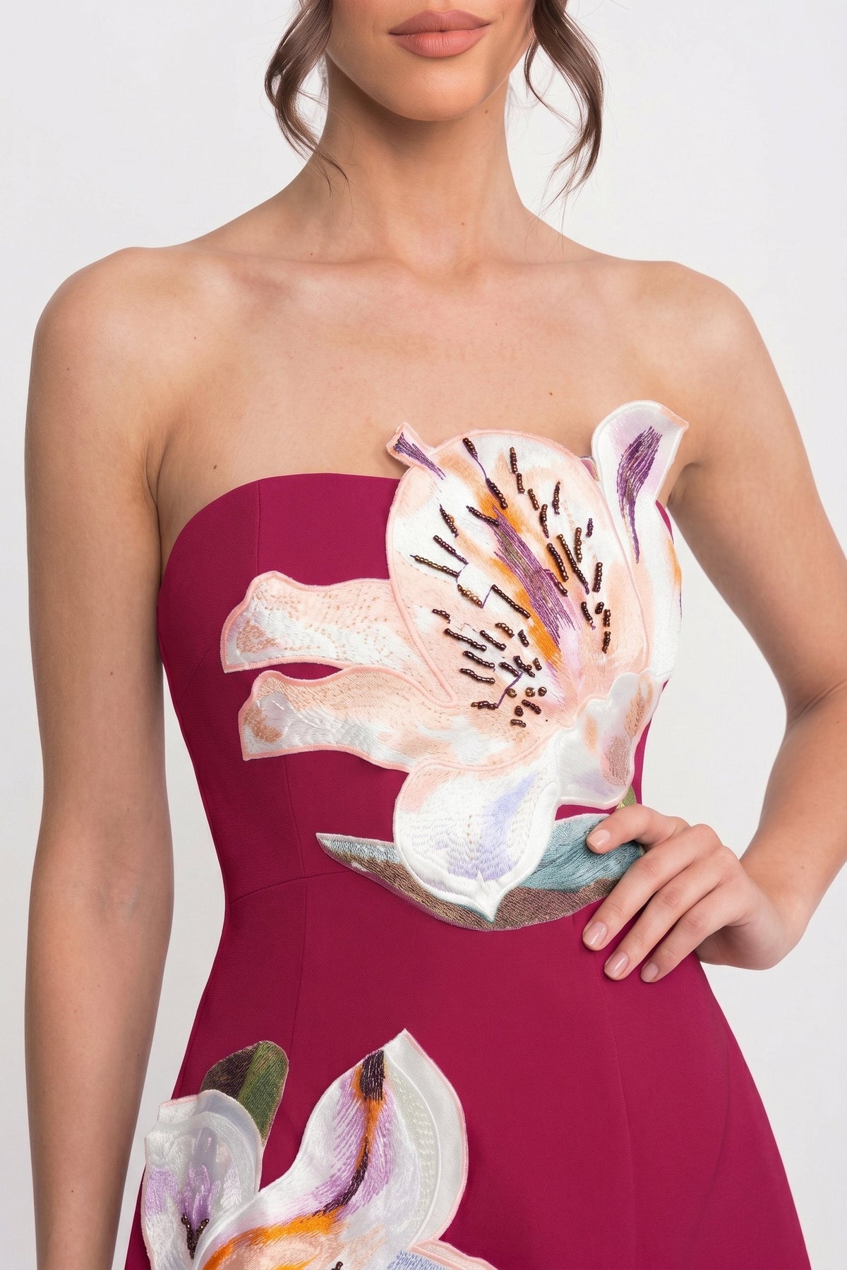 Strapless Lily Floral Print Cut Out Waist Mini Dress 5