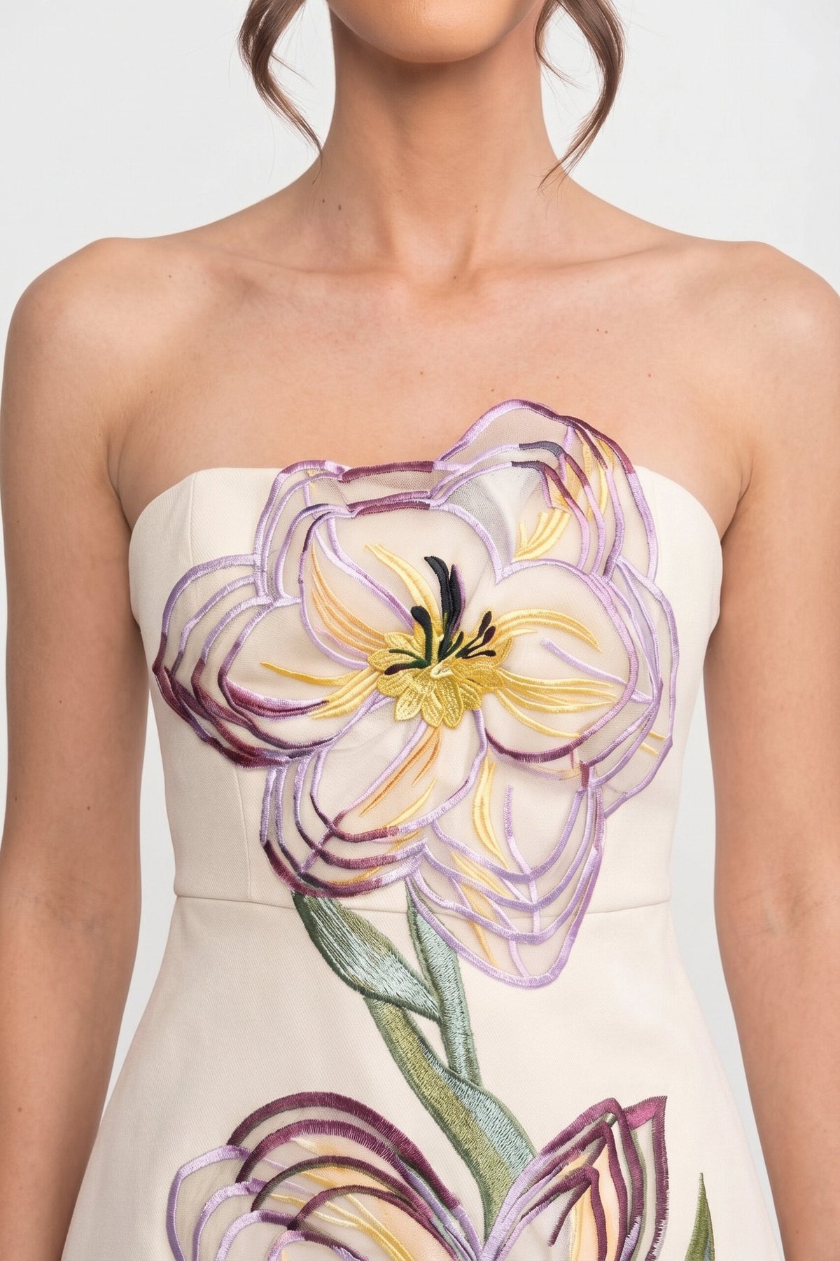 Strapless Floral Embroidered Straight Neck Fitted Mini Dress 6