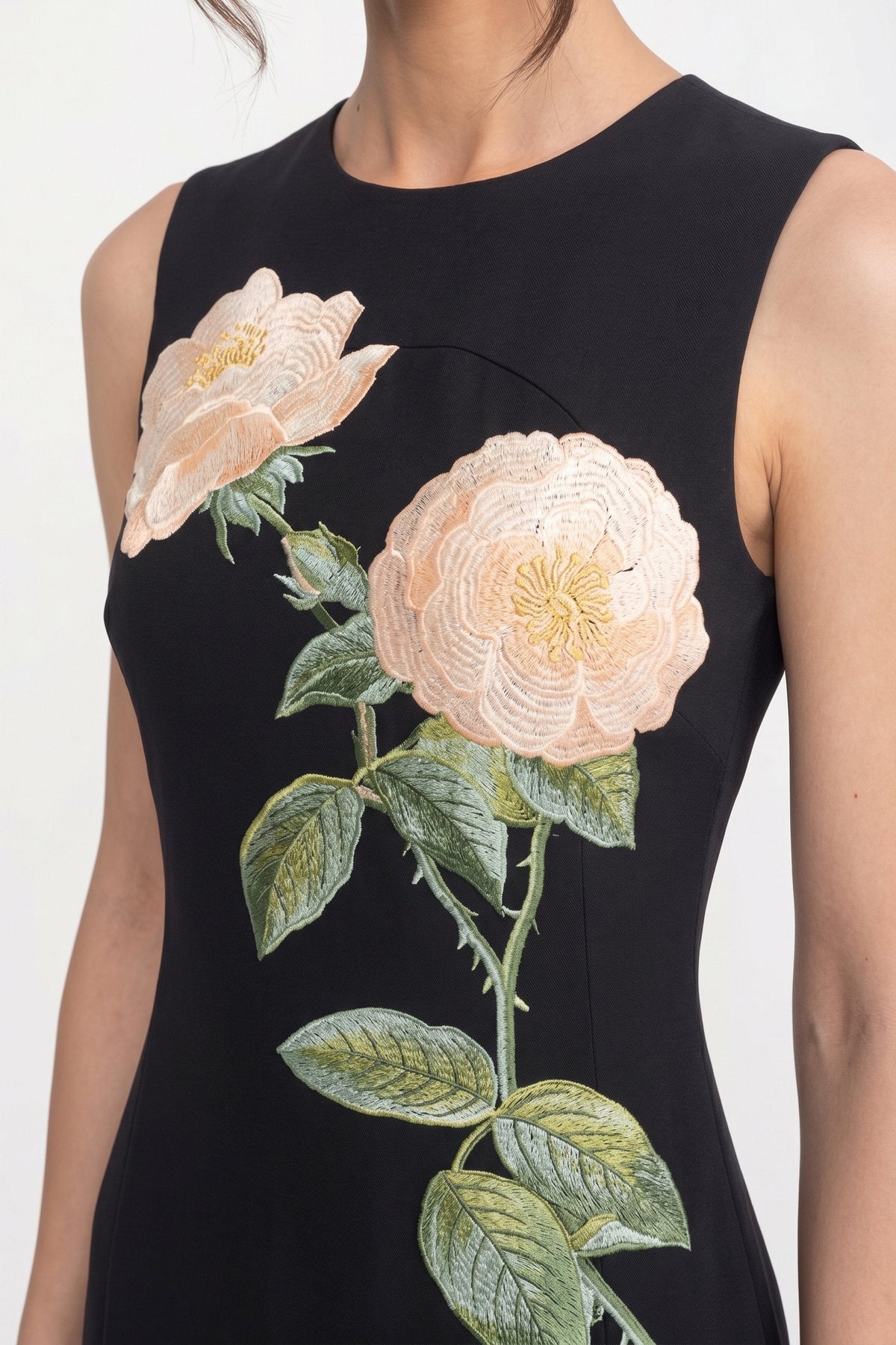 Crew Neck Sleeveless Rose Applique A-Line Midi Dress 7