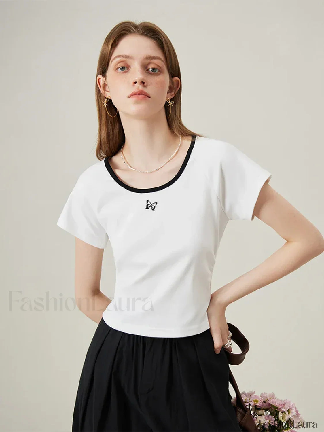 Butterfly Embroidered Raglan Sleeve T-Shirt