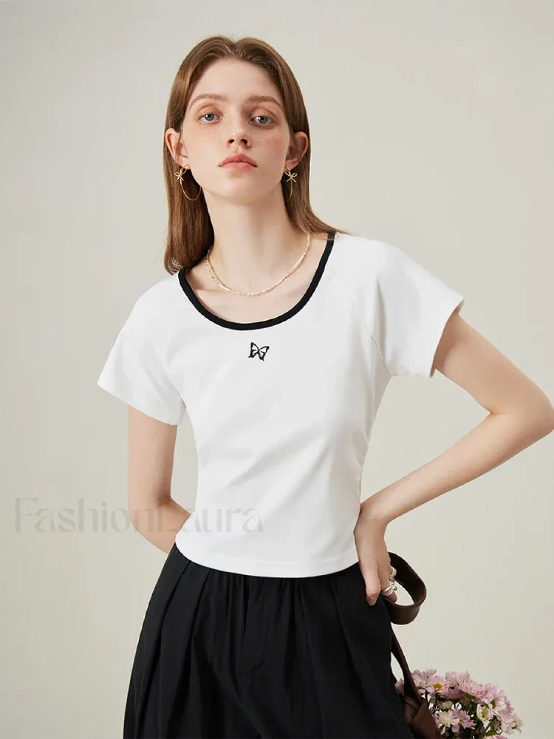 Butterfly Embroidered Raglan Sleeve T-Shirt