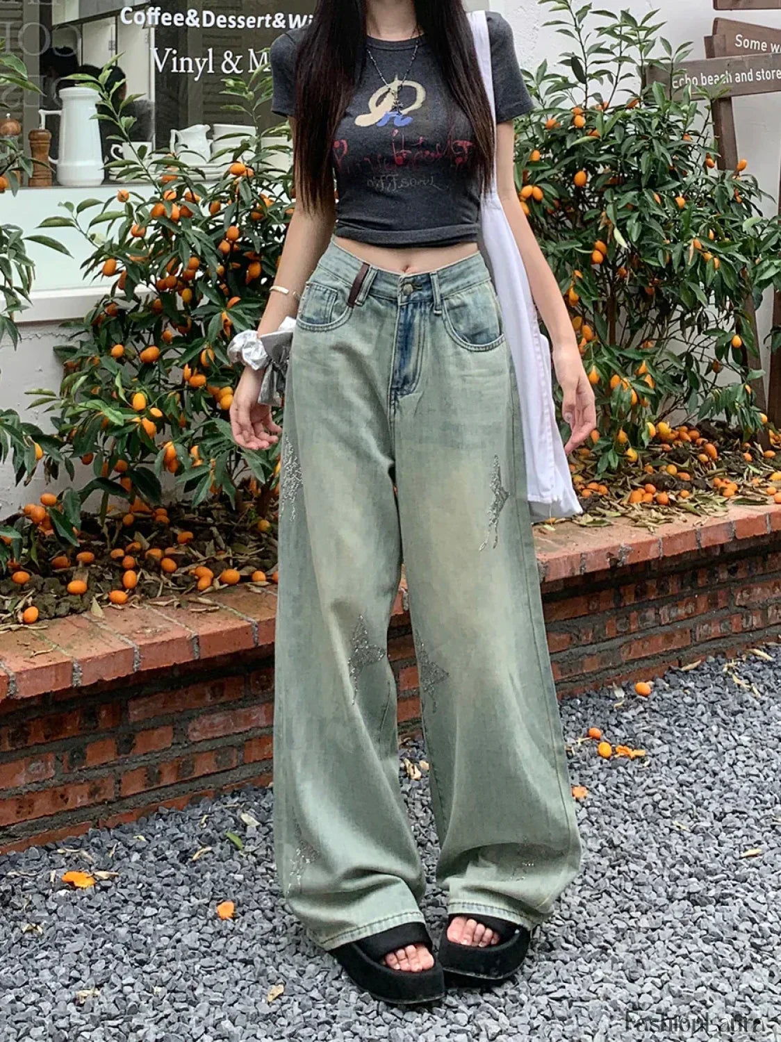 Butterfly Hot Diamond Wide-leg Vintage Jeans