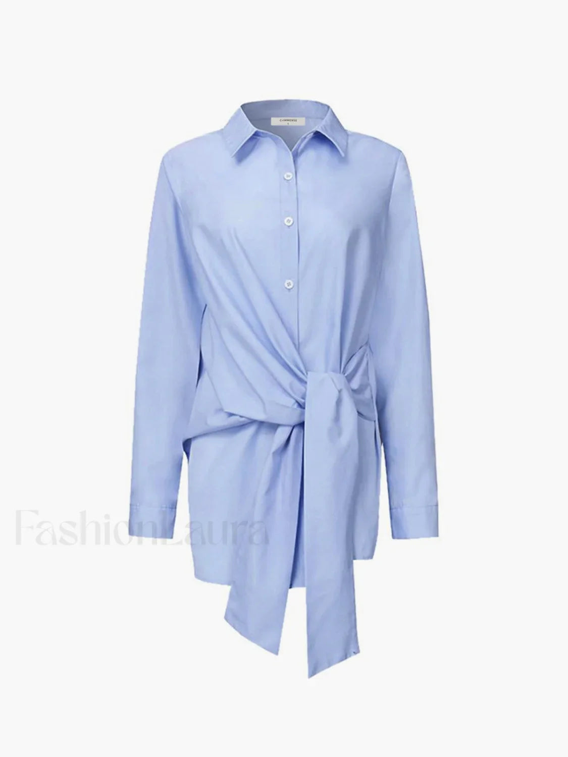 Button Down Graceful Tied Long Shirt Blue / XS Shirts