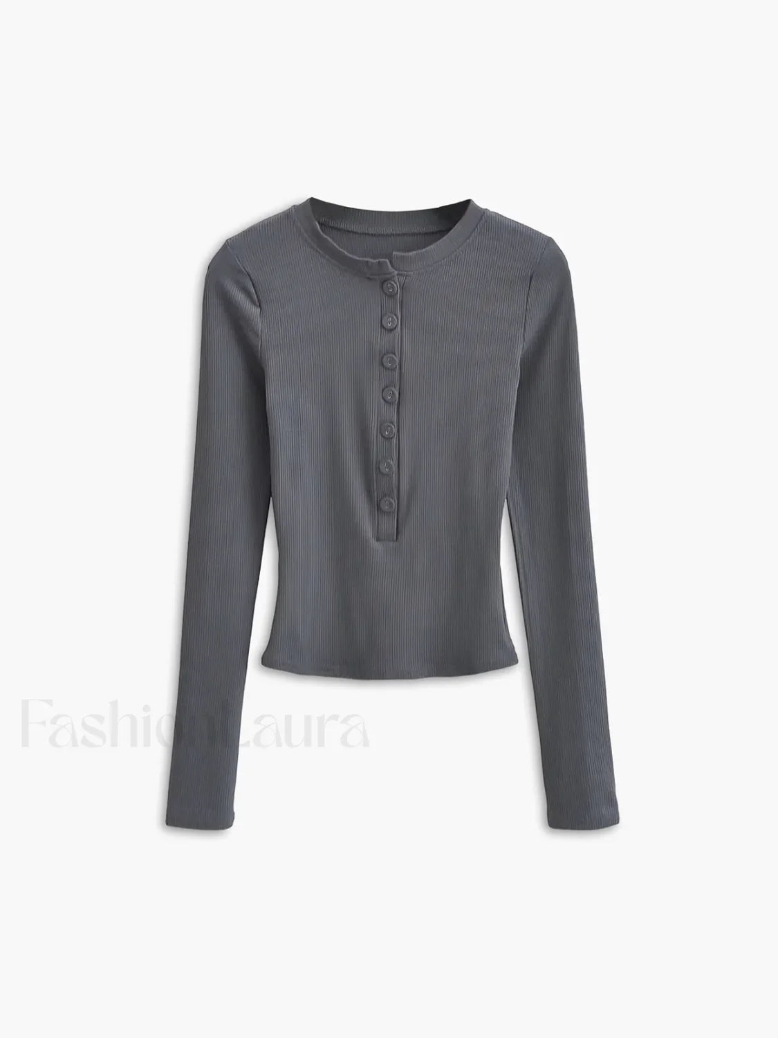 Button Down Long Trendy Sleeve Crop Shirt Grey / XS T Shirts