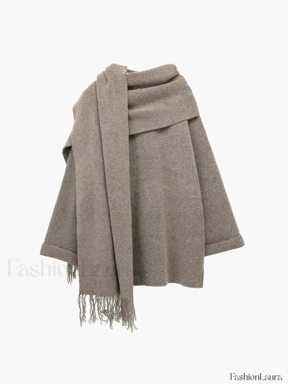 Button Down Pocket Coat Modern with Matching Tassel Scarf