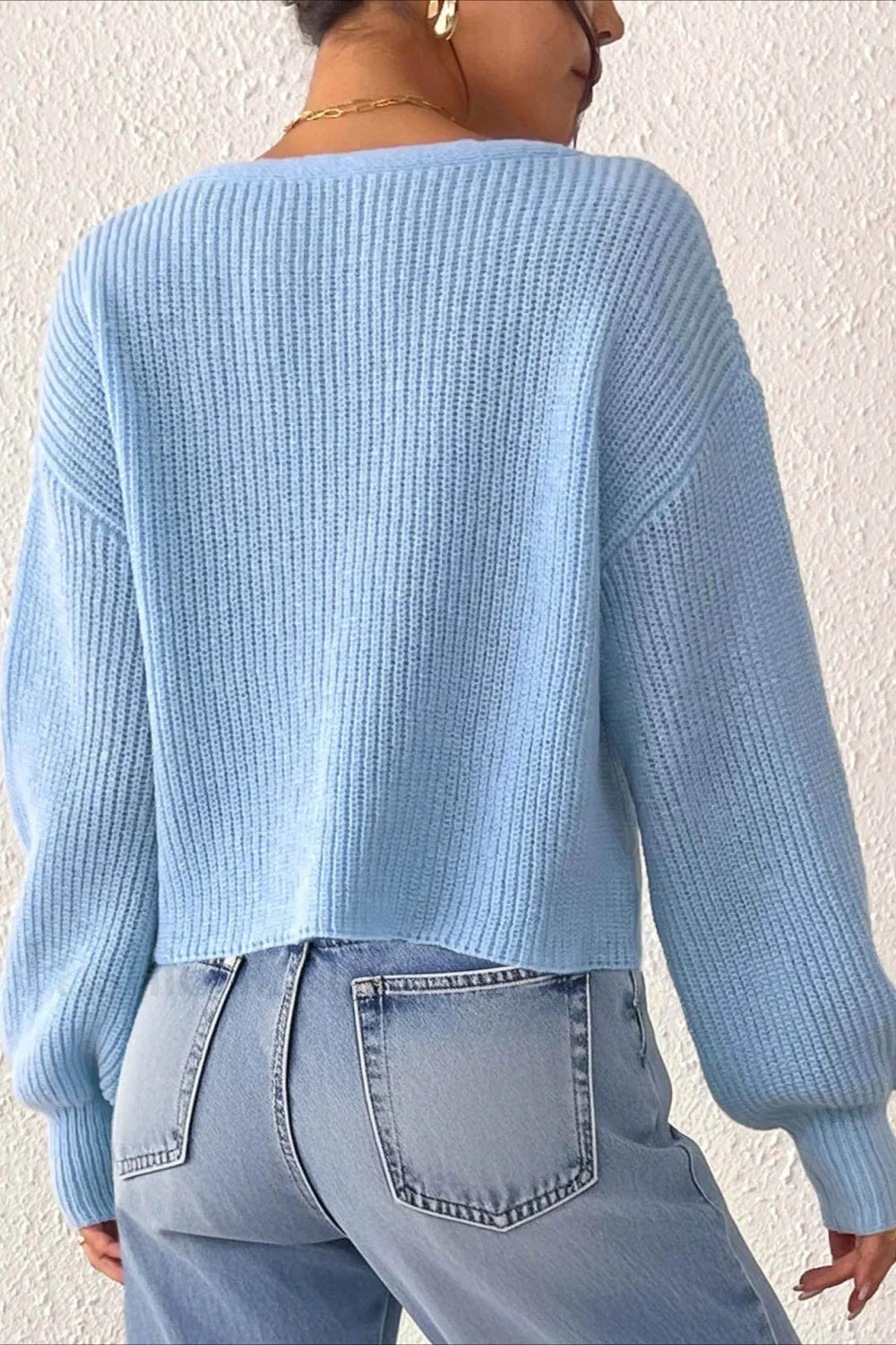 Button Front Crochet Knit Crop Sweater