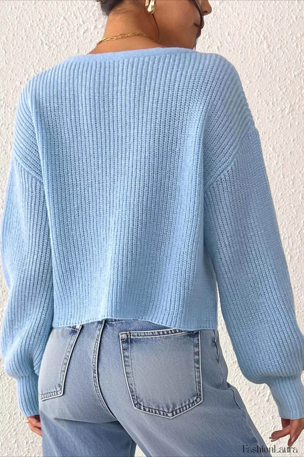 Button Front Crochet Knit Crop Sweater