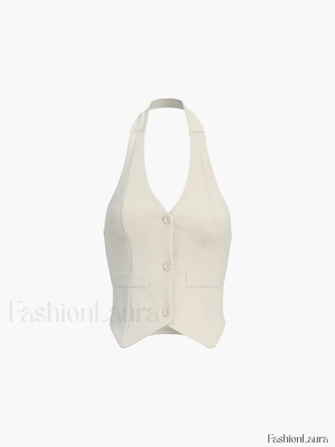 Button Front Halter Neck Backless Classic Vest Blazer With Skirt Set