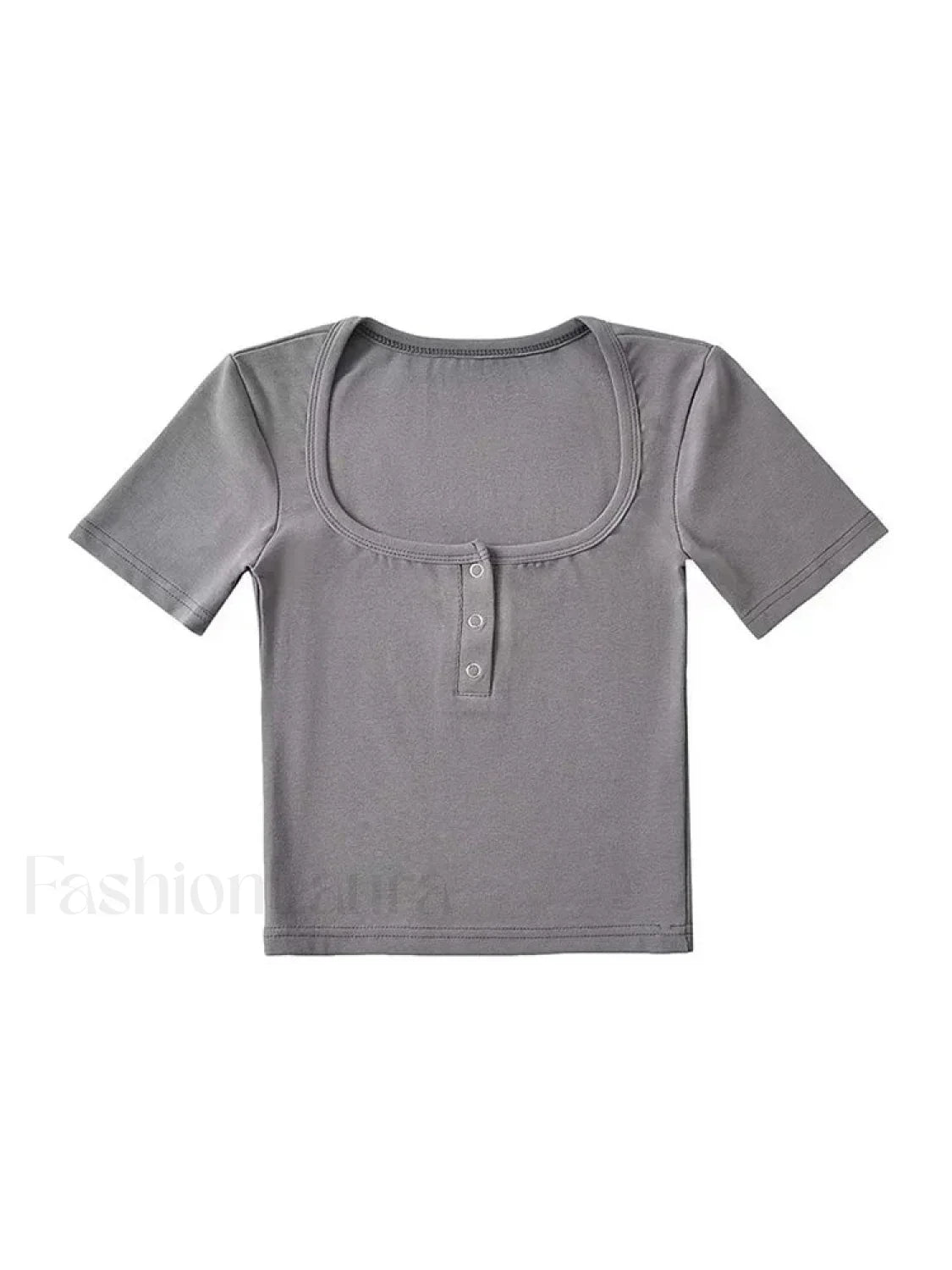 Button Front Short Sleeved Crop Top Dark Grey / S