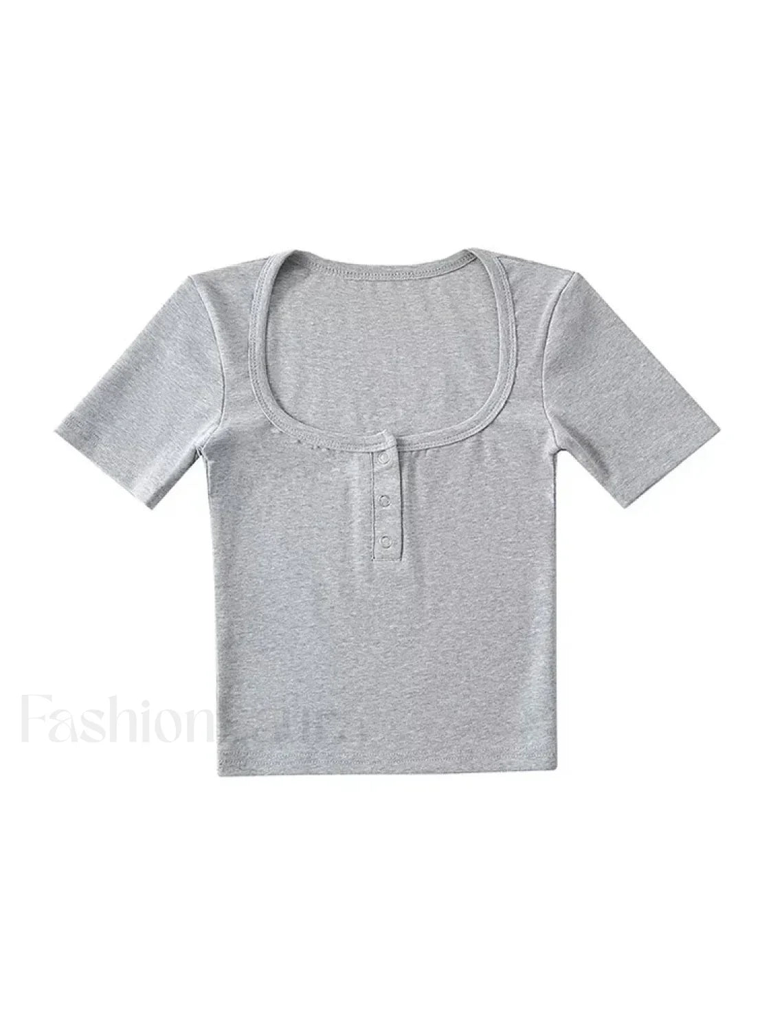 Button Front Short Sleeved Crop Top Light Grey / S