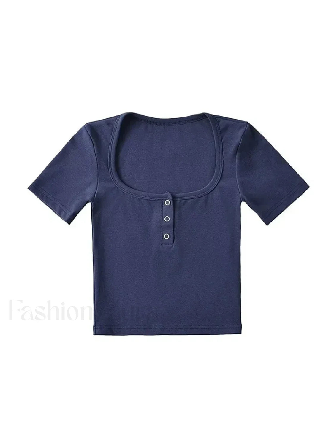 Button Front Short Sleeved Crop Top Navy / S