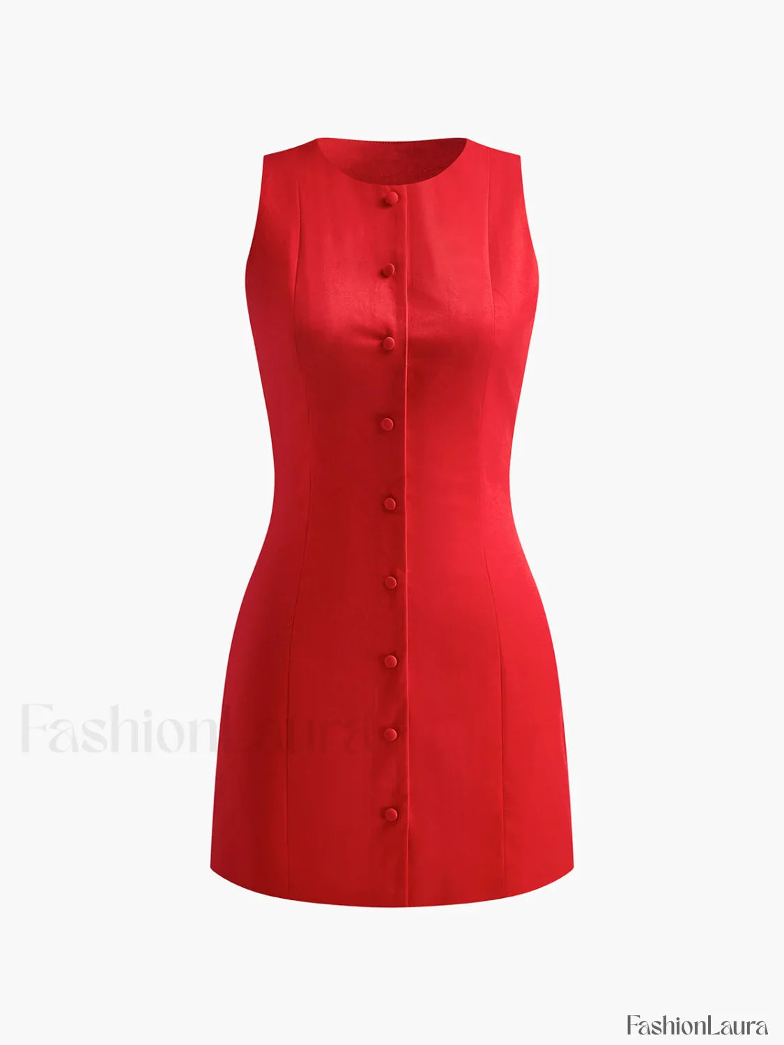 Button-Front Sleeveless Short Dress