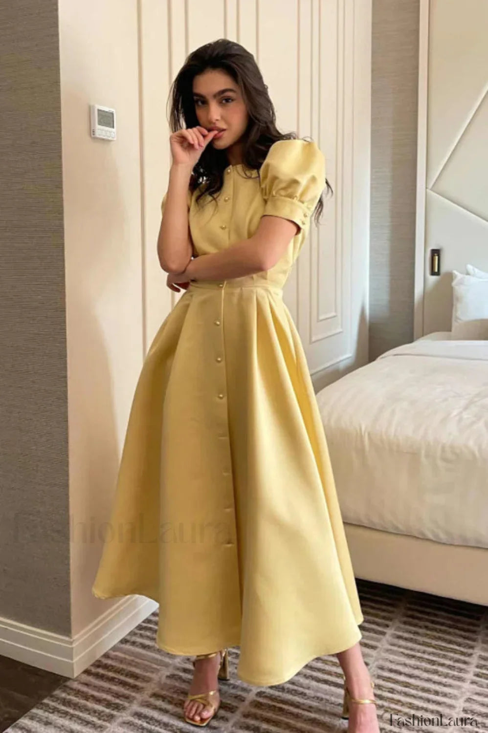 Button Front Stylish Midi Dress