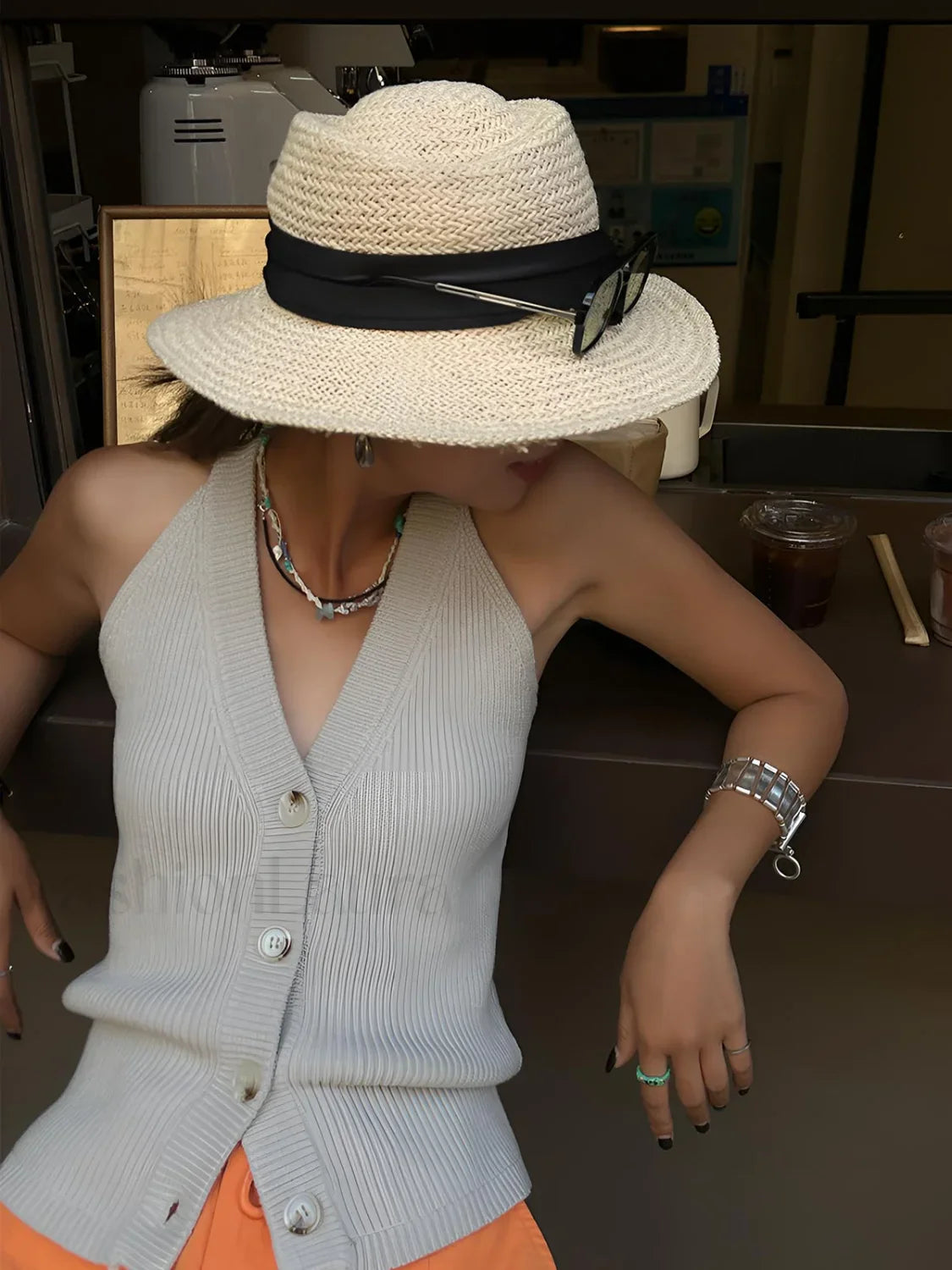 Button V-Neck Knit Vest