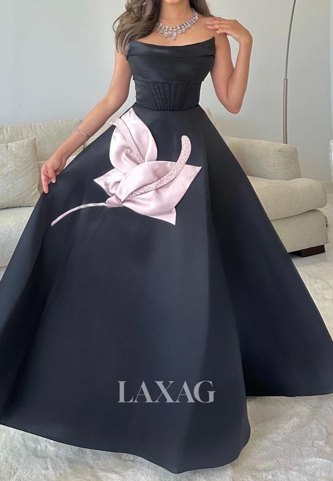 Scoop-Neck Sleeveless A-Line Evening Dress Beaded Pleated Satin Formal Gowns with Pink Embellished