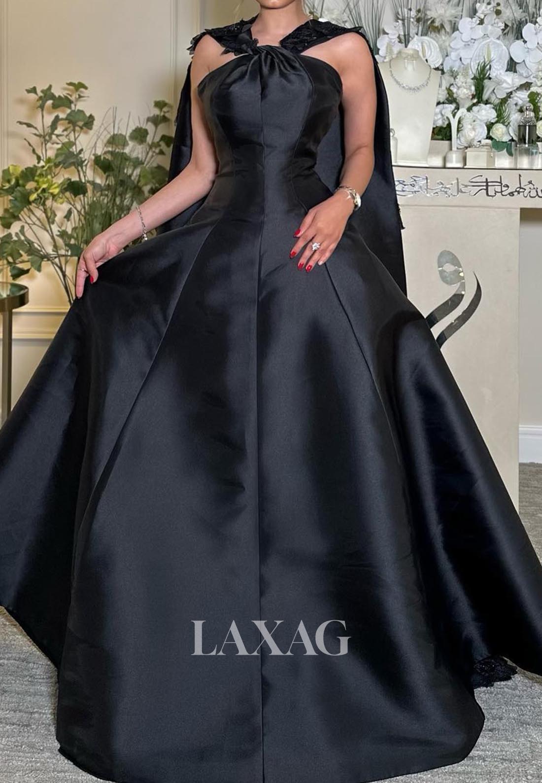 Tube Top Floral Embellished Satin Formal Gowns Sleeveless A-Line Evening Dress with Overlay