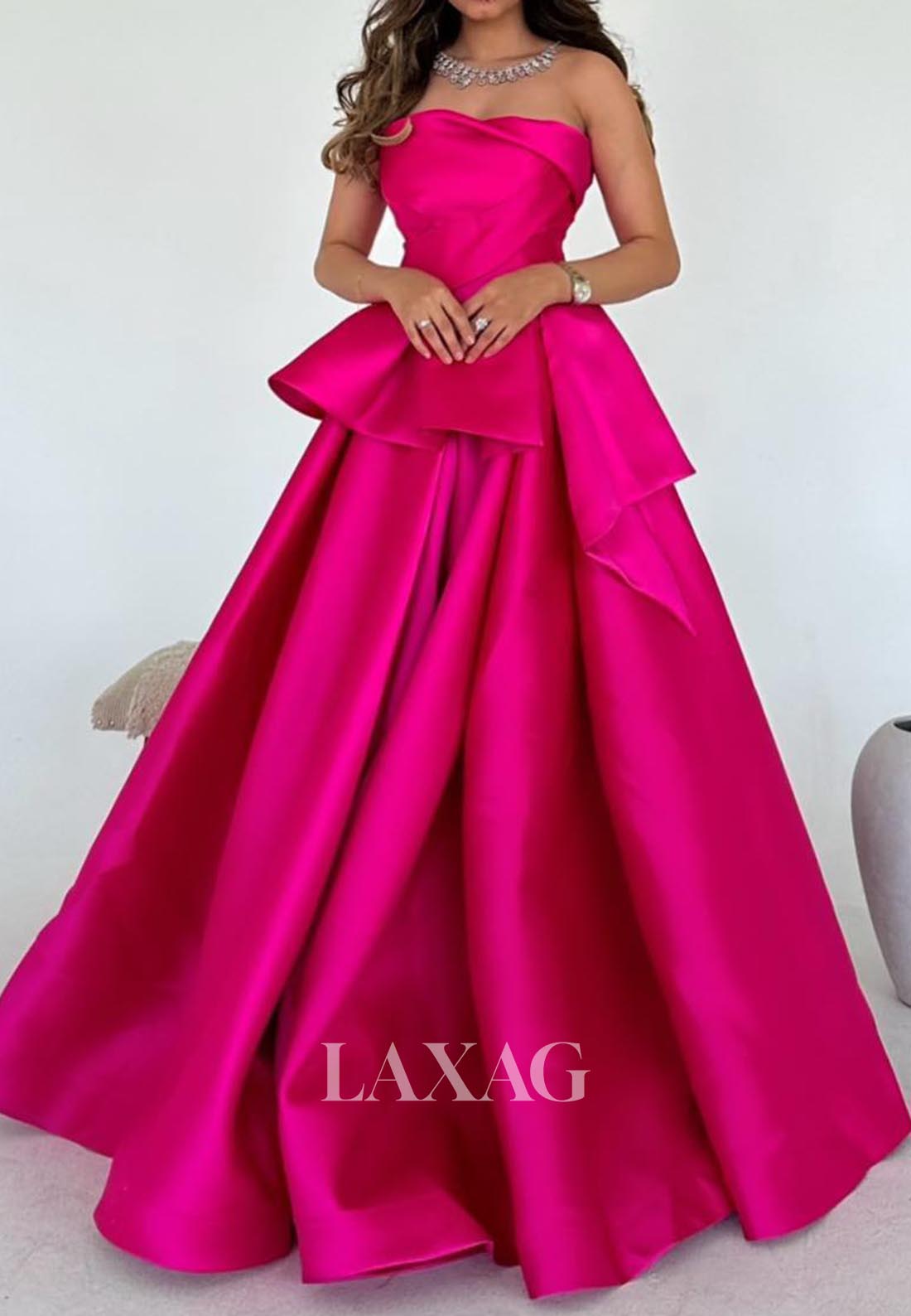 Tube Top Sleeveless A-Line Prom Dress Off-Shoulder Pleated Satin Formal Evening Gowns