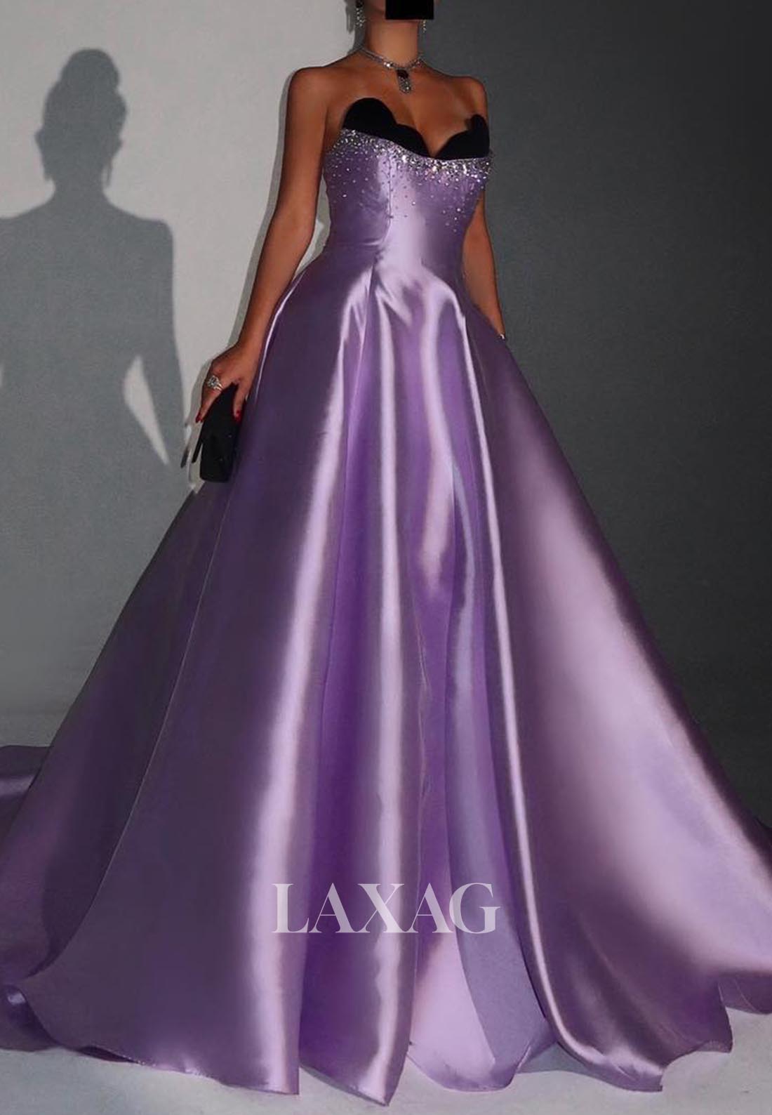 Sweetheart Off-Shoulder Sleeveless A-Line Formal Dress Beaded Satin A-Line Evening Gowns