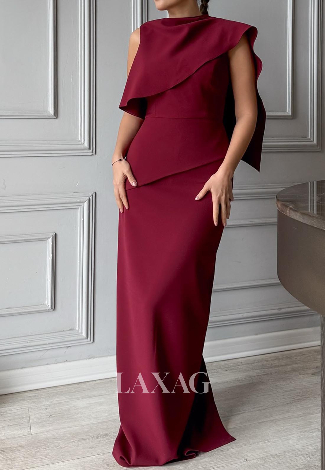 Scoop-Neck Sleeveless Mermaid Evening Dress Pleated Floor-Length Tiered Formal Gowns