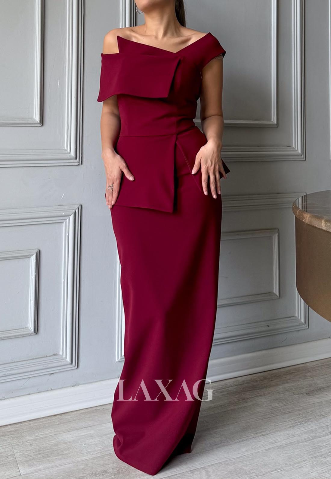 Asymmetrical-Neck Floor-Length Mermaid Evening Dress Sleeveless Pleated Satin Formal Gowns